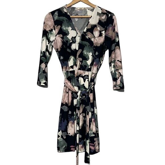 Floral Dress Woman’s Small V-Neck Belted Mini Length Stretch Casual DEX - Picture 1 of 7